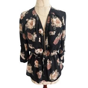 J for Justify Floral 3/4 Sleeve Zip Closure Blouse Medium